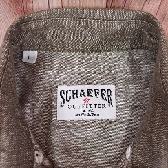 Schaefer Outfitter Mens Large Button Down LS Western Shirt Cowboy Khaki 7070 - Picture 7 of 12